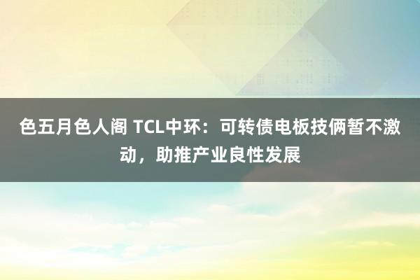 色五月色人阁 TCL中环：可转债电板技俩暂不激动，助推产业良性发展